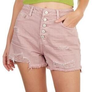 Vanilla Star Juniors Distressed Button Fly Frayed Hem Short